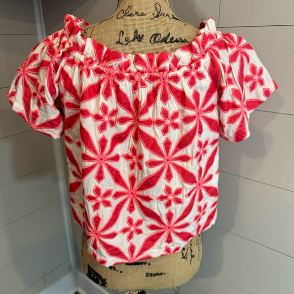 Embroidered Off the Shoulder Cotton Blend Top - Picture 7 of 12